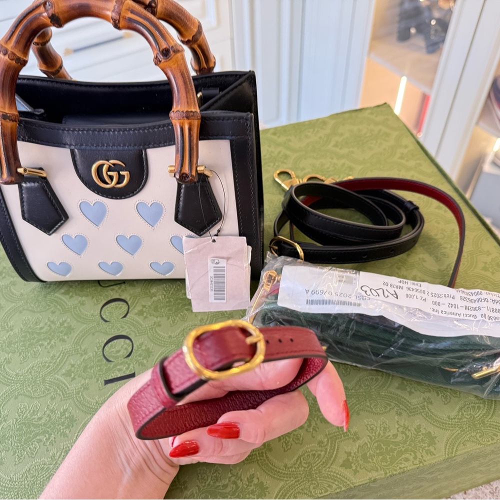 Gucci Black and Cream Heart Satchel with Bamboo Handle - Picture 4 of 8